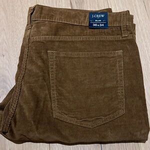 J. Crew Men’s Chestnut Cognac Brown Slim Cords 36x34 Brand New w/Tags